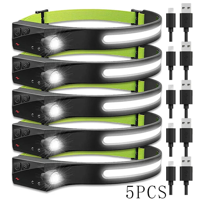 Portable LED COB Sensor Headlamp Built In Battery USB Rechargeable Waterproof Headlight Outdoors Camping Fishing Head Lantern-WAYBIKER