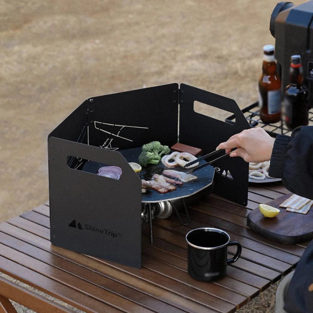 Outdoor Camping Stoves Windshield Foldable Carbon Steel Cooking Furnace Windproof Screen Picnic BBQ Cooking Stoves Wind Screen-WAYBIKER