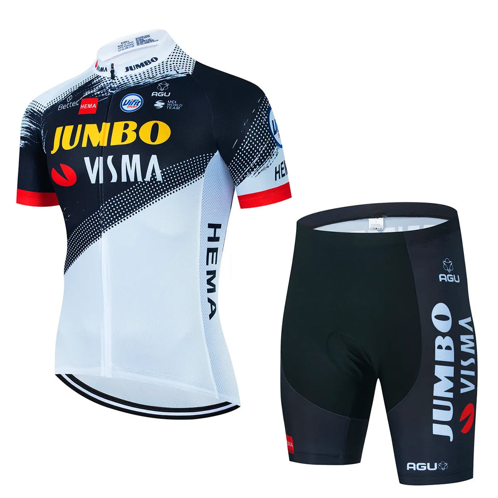 2023 Team JUMBO VISMA Cycling Jersey Set 19D Bike Shorts Set MTB Ropa Ciclismo Mens Short Sleeve Bicycle Shirts Maillot Clothing-WAYBIKER