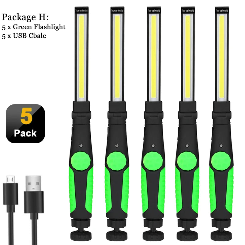 COB LED Work Lights Folding Flashlight with Magnetic Base Rechargeable Strip Lamp Bright Inspection Light for Car Repair-WAYBIKER