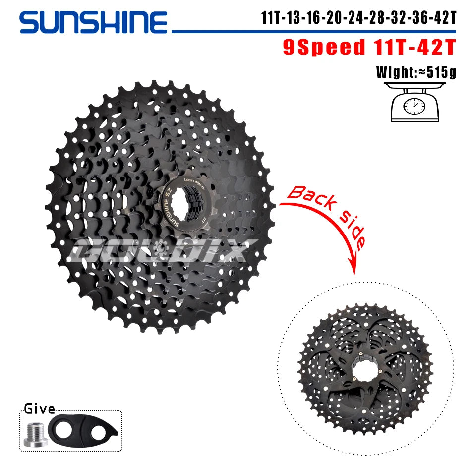 SUNSHINE MTB Cassette 8/9/10/11/12 Speed 40/42/46/50/52T Black K7 Cassette Sprocket for SHIMANO HG Structure