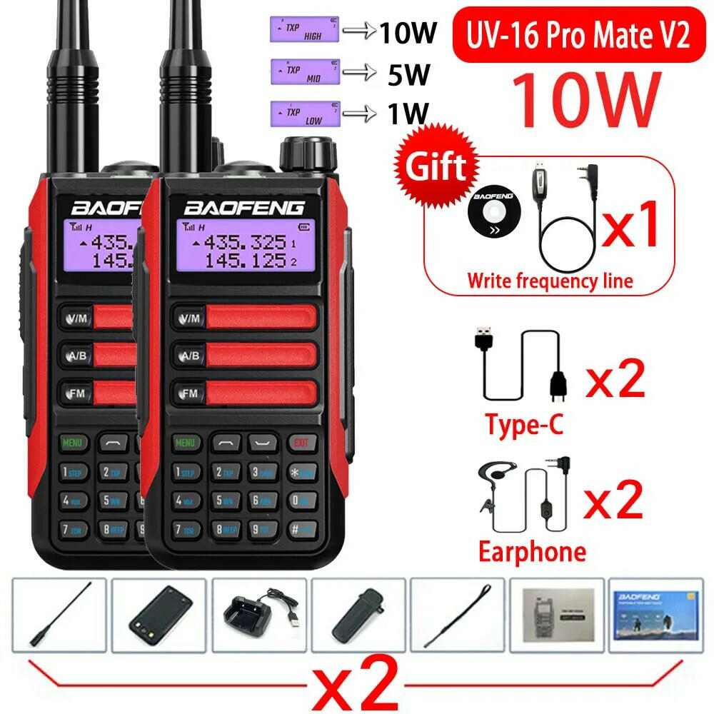 2Pack Baofeng UV16 Pro V2 Walkie Talkie 10W VHF UHF Dual Band Two Way CB Ham Radio UV-16 Portable Radio Transceiver UV5R UV10R-WAYBIKER