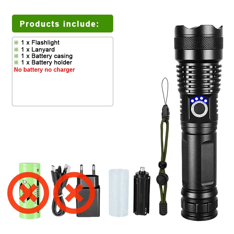 Newest Super Powerful Flashlight USB Rechargeable Torch Light High Power LED Flashlight Long Range Tactical Lantern 26650-WAYBIKER