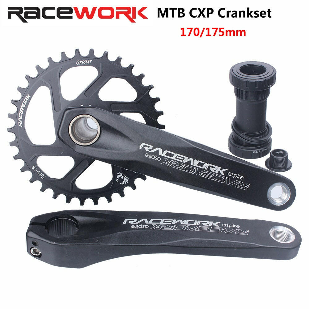 RACEWORK MTB GXP Crankset 170/175mm Mountain Bike Crank Narrow Wide Chainring 32/34/36/38T 11/12S Bicycle Crankset Sprocket-WAYBIKER