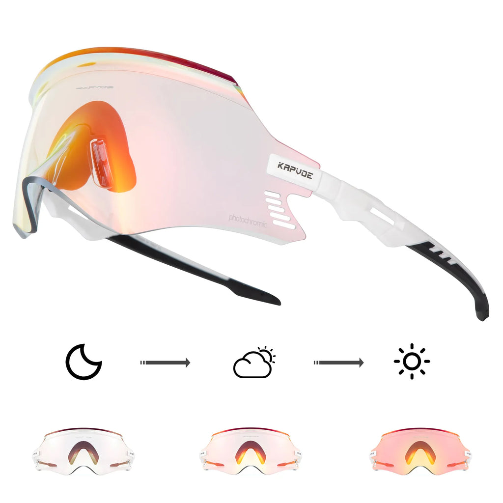 Kapvoe Red or blue photochromic Cycling Glasses Bike Bicycle Glasses Sports Men's Sunglasses MTB Road Cycling Eyewear Goggles-WAYBIKER