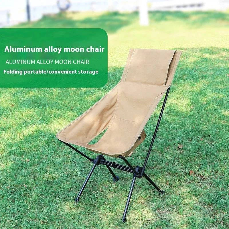 Outdoor Aluminum Alloy Folding Chair, Portable Elevated Space Chair, Backrest Chair, Fishing, Leisure, Breathable Moon Chair-WAYBIKER