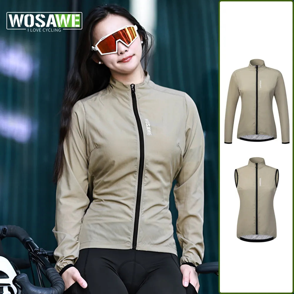 WOSAWE Women Cycling Windbreaker MTB Bicycle Windshield Jacket Sleeveless Vest Gym Gravel Lady Windproof Lightweight Long Sleeve-WAYBIKER