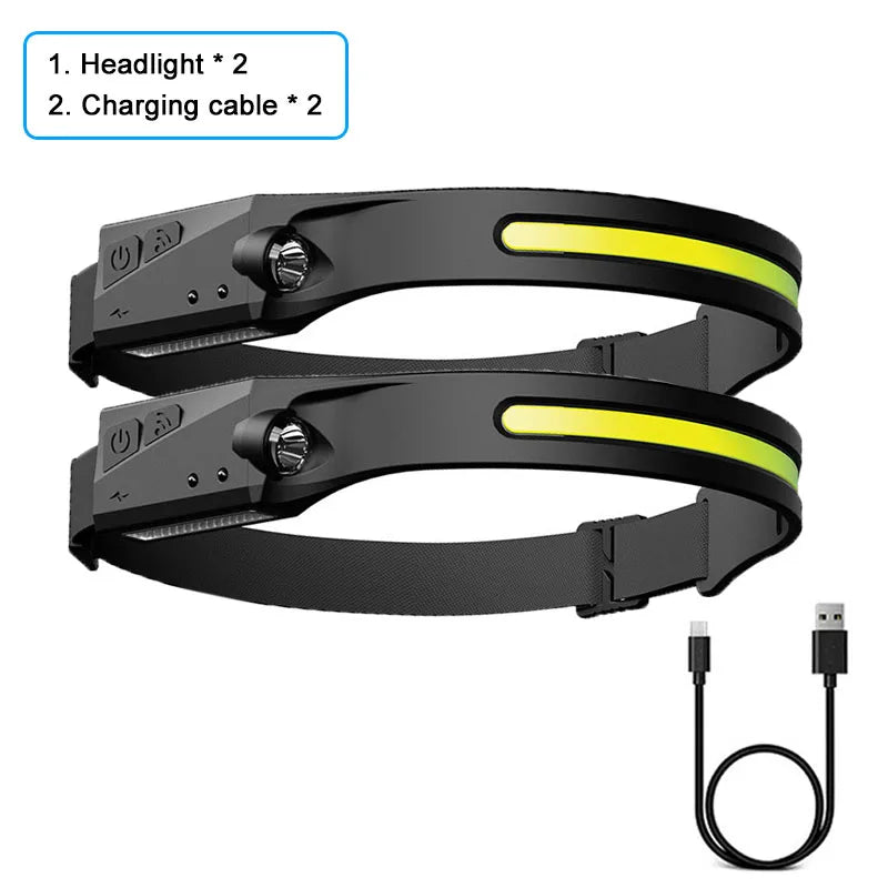 LED Multifunctional Wave Induction Rechargeable Head Lamp COB Outdoor Adventure Fishing Night Running Strong Light Head Lamp-WAYBIKER