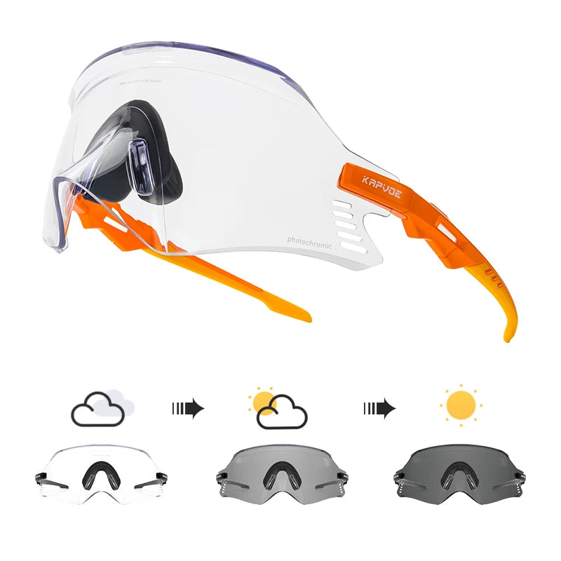 Kapvoe Photochromic Cycling Sunglasses UV400 Cycling Glasses Outdoor Bike Eyewear Sports Bicycle Glasses MTB Goggles Eyepieces