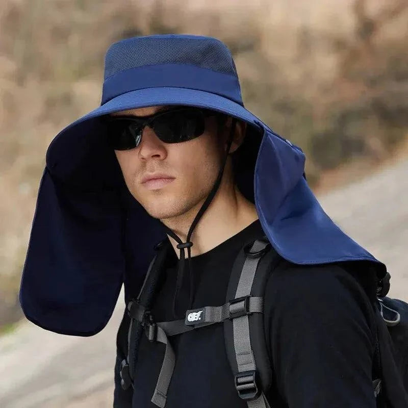 Summer Sun Hats Double Layer UV Protection Fishing Hunting Outdoor Cap Men Hiking Camping Visor Hat Removable Fisherman Hat-WAYBIKER