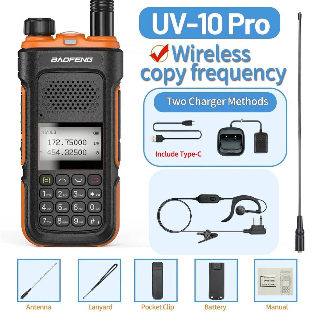 Baofeng UV-10 Pro Walkie Talkie Wireless Copy Frequency Dual Band 999CH Type-C Long Range High Power UV-5R Ham Two Way Radio-WAYBIKER