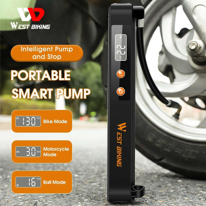 WEST BIKING Electric130 PSI Bicycle Pump 7.4V 1500mAh Tire Inflator With Pressure Gauge Rechargeable Bike Motorcycle Ball Pump-WAYBIKER