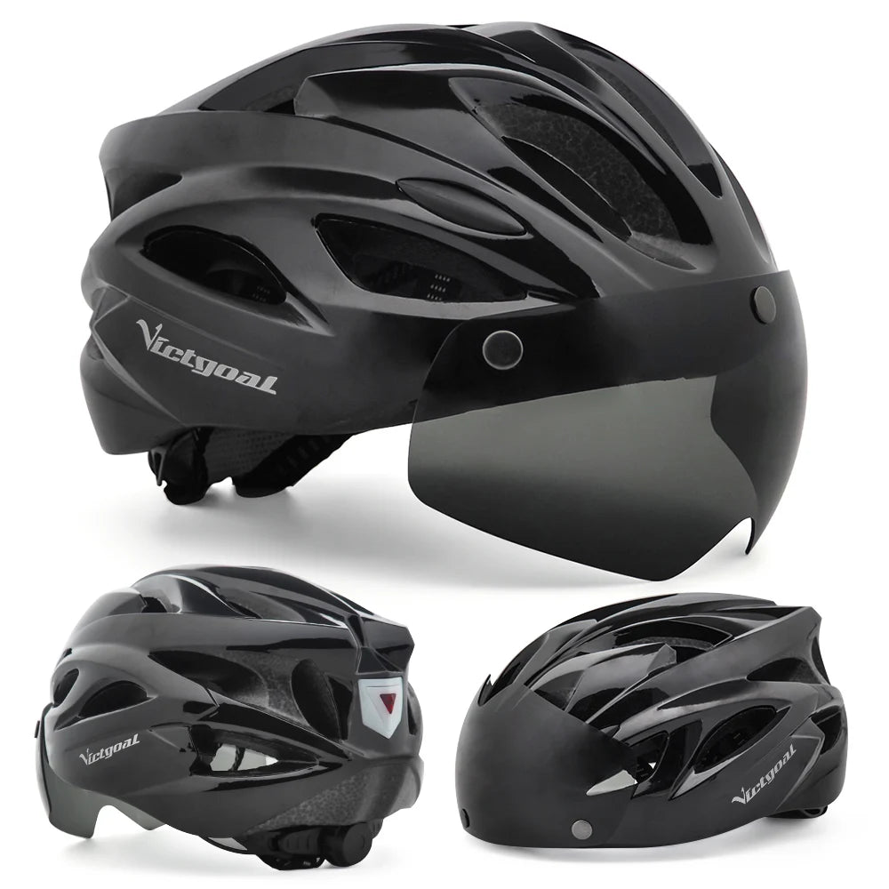 VICTGOAL Bicycle Helmet For Men Taillight Magnetic Goggles UV400 Lens Sun Visor Cycling Helmets MTB Electric Scooter Bike Safety