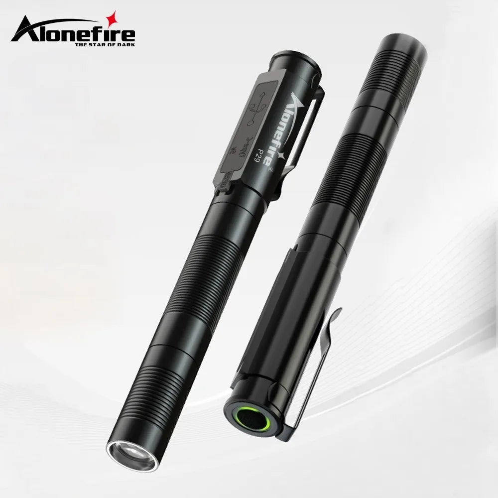 Mini Zoom Pocket Pen Lamp Led Flashlight Penlight USB Rechargeable White Light Camping Hike Work Emergency Lighting Check Torch-WAYBIKER