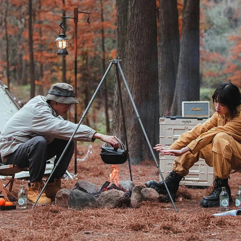 ALOCS Outdoor Hanging Pot Oven Campfire Cookware for Camping Hiking Cooking BBQ Backpacking 1.3L 2-3 Person-WAYBIKER