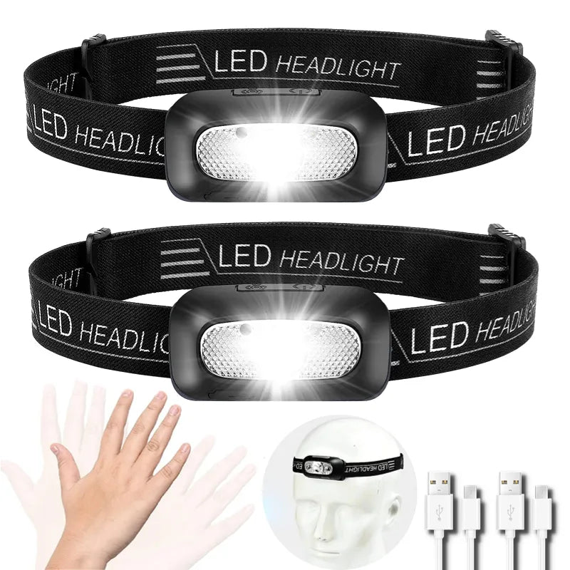 Mini Headlamp USB Rechargeable Head Light with Wave Sensor Flashlight Outdoor Lighting Lamp for Camping Hiking Emergency Usage-WAYBIKER
