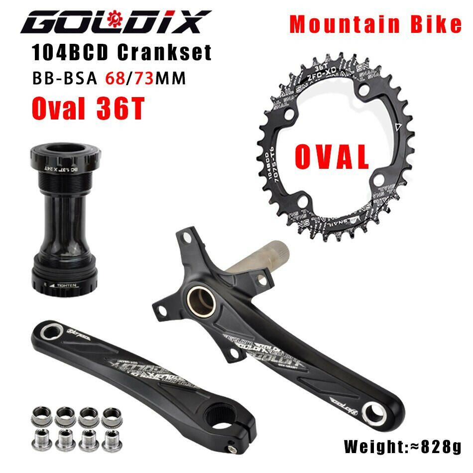 GOLDIX 104BCD Wide & Narrow Tooth Mountain Bike Parts Crankset 170/175mm Cranks Round/Oval Chainrings 32T/34T/36T/38T MTB-WAYBIKER