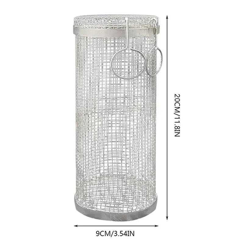 BBQ Basket Stainless Steel Rolling Grilling Basket Wire Mesh Cylinder Grill Basket Portable Round Outdoor Camping Barbecue Rack-WAYBIKER