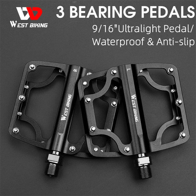 WEST BIKING MTB Bicycle Pedals Ultralight Road Bike 3 Bearing Pedals Aluminum Cycling Non-Slip Flat Pedals Bike Accessories-WAYBIKER
