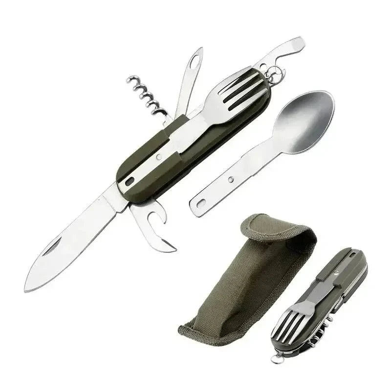 Camping Cutlery Stainless Steel Folding Knife Fork Spoon Portable Outdoor Tableware Camping Equipmen-WAYBIKER