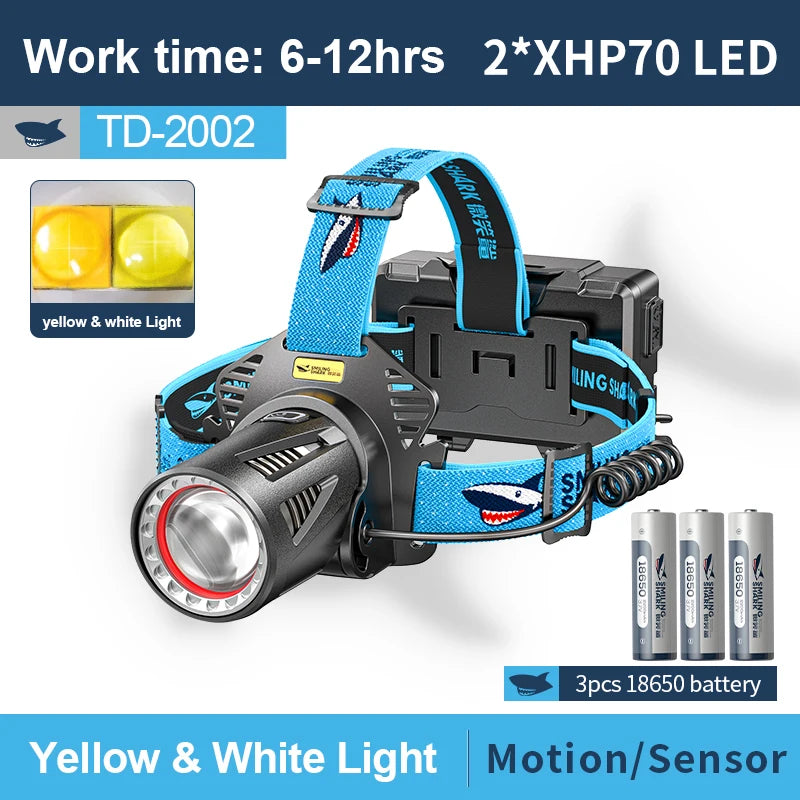 Smiling Shark TD2002 Hign Power Headlamp LED M77 10000LM Headlight Rechargeable Sensor Head Flashlight for Outdoor Hiking-WAYBIKER