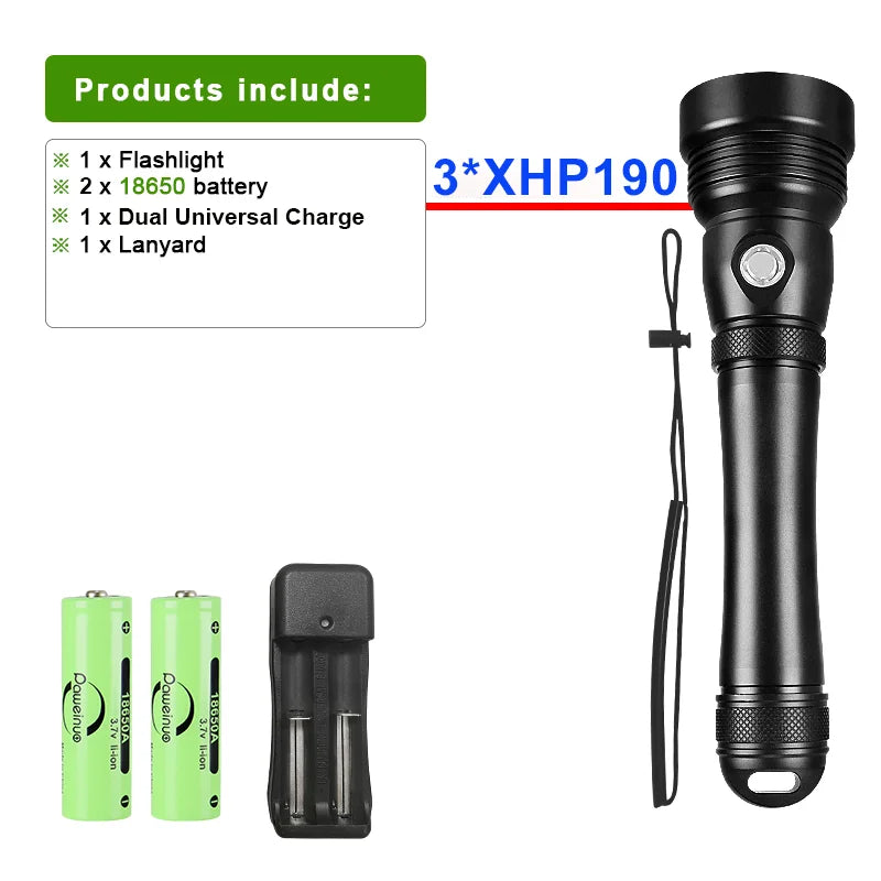 Professional Diving Flashlight Scuba Diving 3*XHP190 Led Torch Light Strong Powerful Underwater Flash light Waterproof Hand Lamp-WAYBIKER
