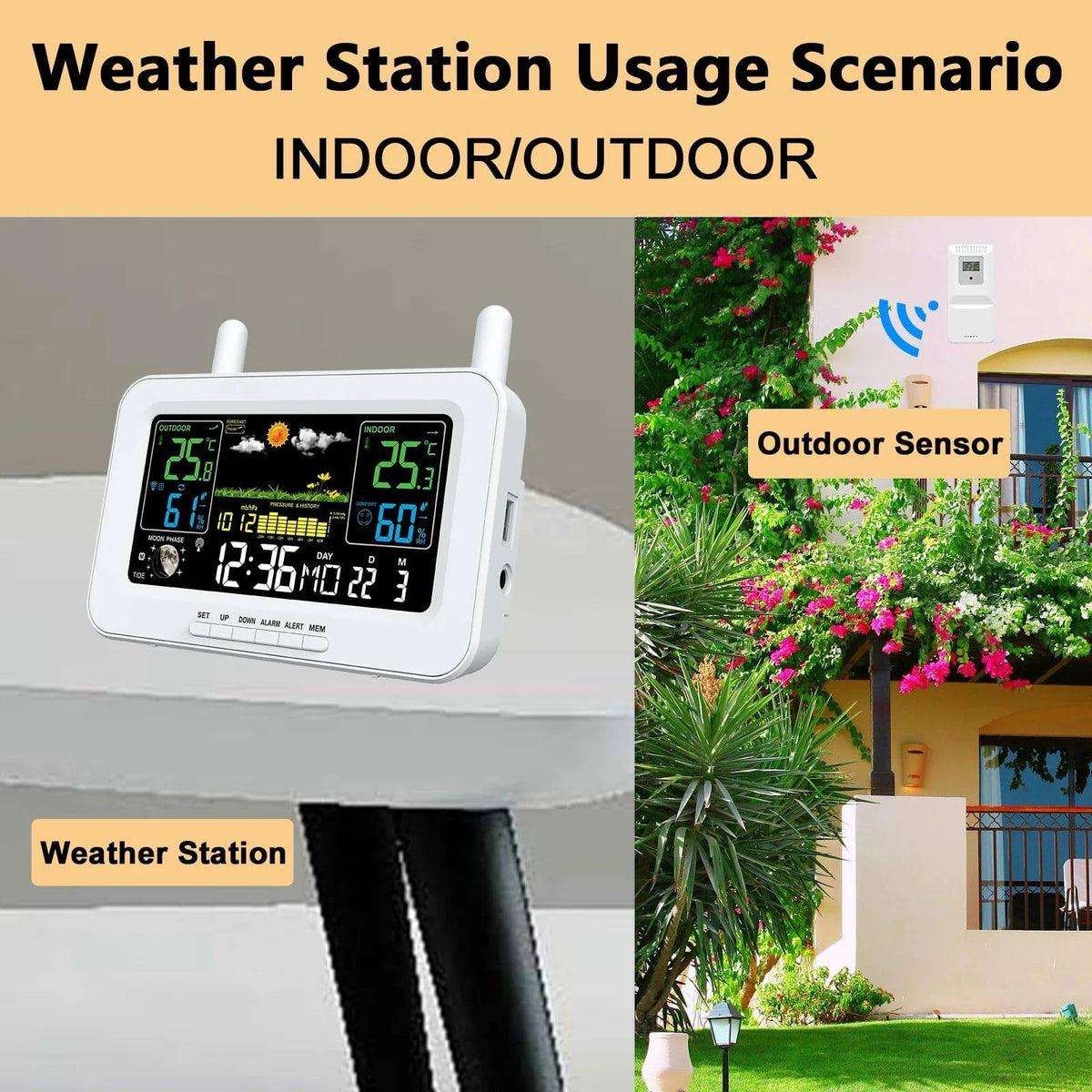 Color Screen Smart Weather Station USB Output Indoor and Outdoor Therm