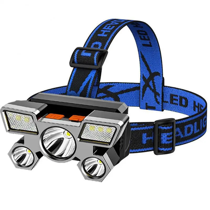 Rechargeable Five LED Headlight Flashlight for Fishing Led Headlamp Camping Headlights Strong Light Super Bright Lamp Flashlight-WAYBIKER