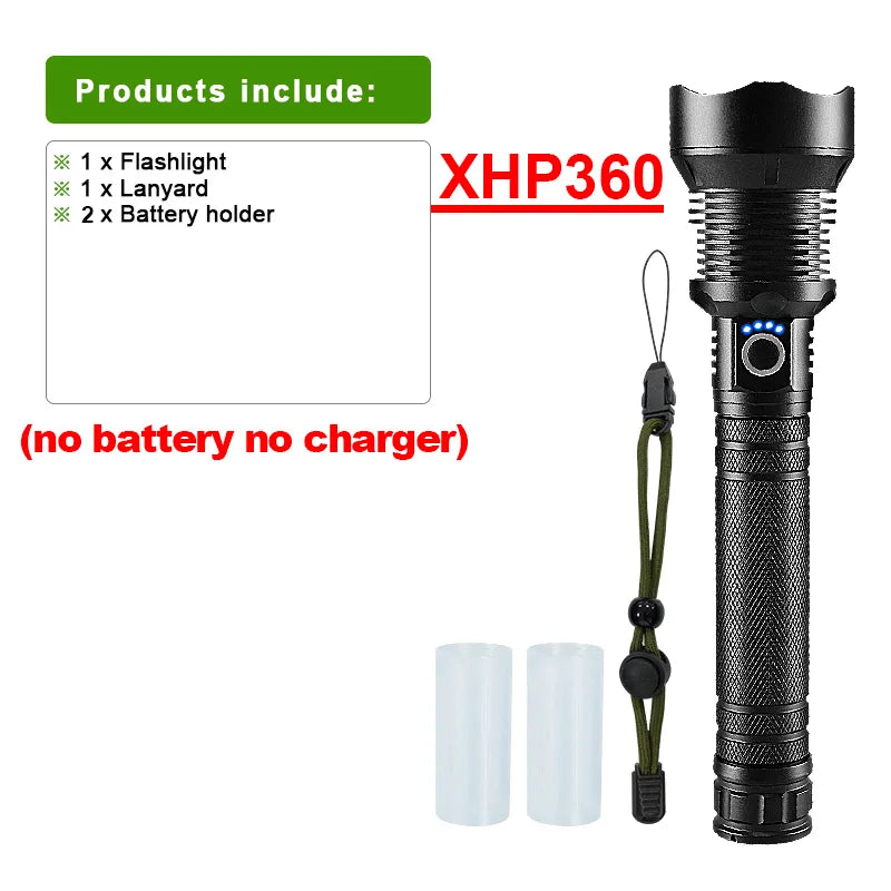 Paweinuo XHP360 Powerful Led Flashlight High Power Rechargeable Torch Usb Tactical Flashlight IPX6 Waterproof Zoomable Hand Lamp-WAYBIKER