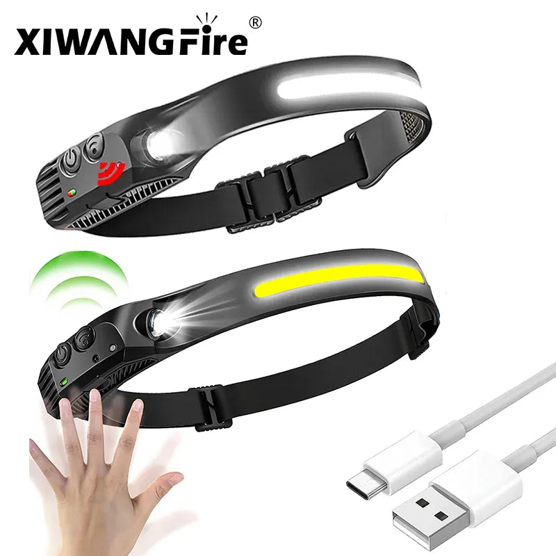 USB Rechargeable LED Sensor Headlamp XPE+COB Headlight Led Head Torch Camping Search Light Head Flashlight for Fishing Lantern-WAYBIKER