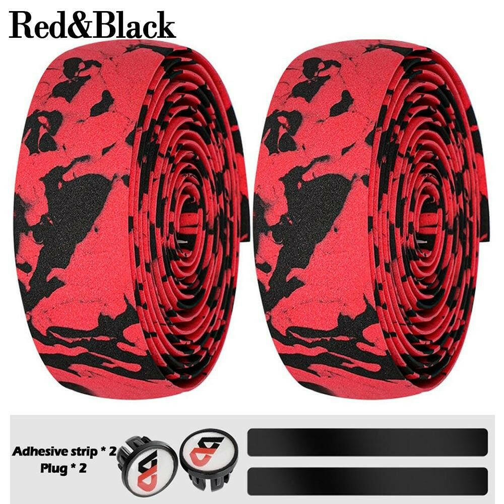 2pcs High Elastic EVA Bicycle Handlebar Tape Camouflage Anti-Slip Damping Cycling Road Bike Handle Belt Wraps with Bar End Plugs-WAYBIKER