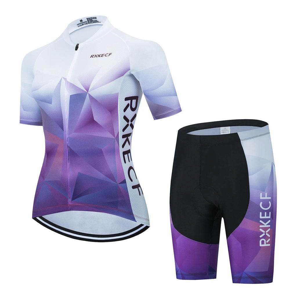 RXKECF Pro 2023 Woman Short Sleeve Cycling Jersey Set Sports Outfit Bike Clothing Kit Mtb Maillot Cyclist Bicycle Clothes