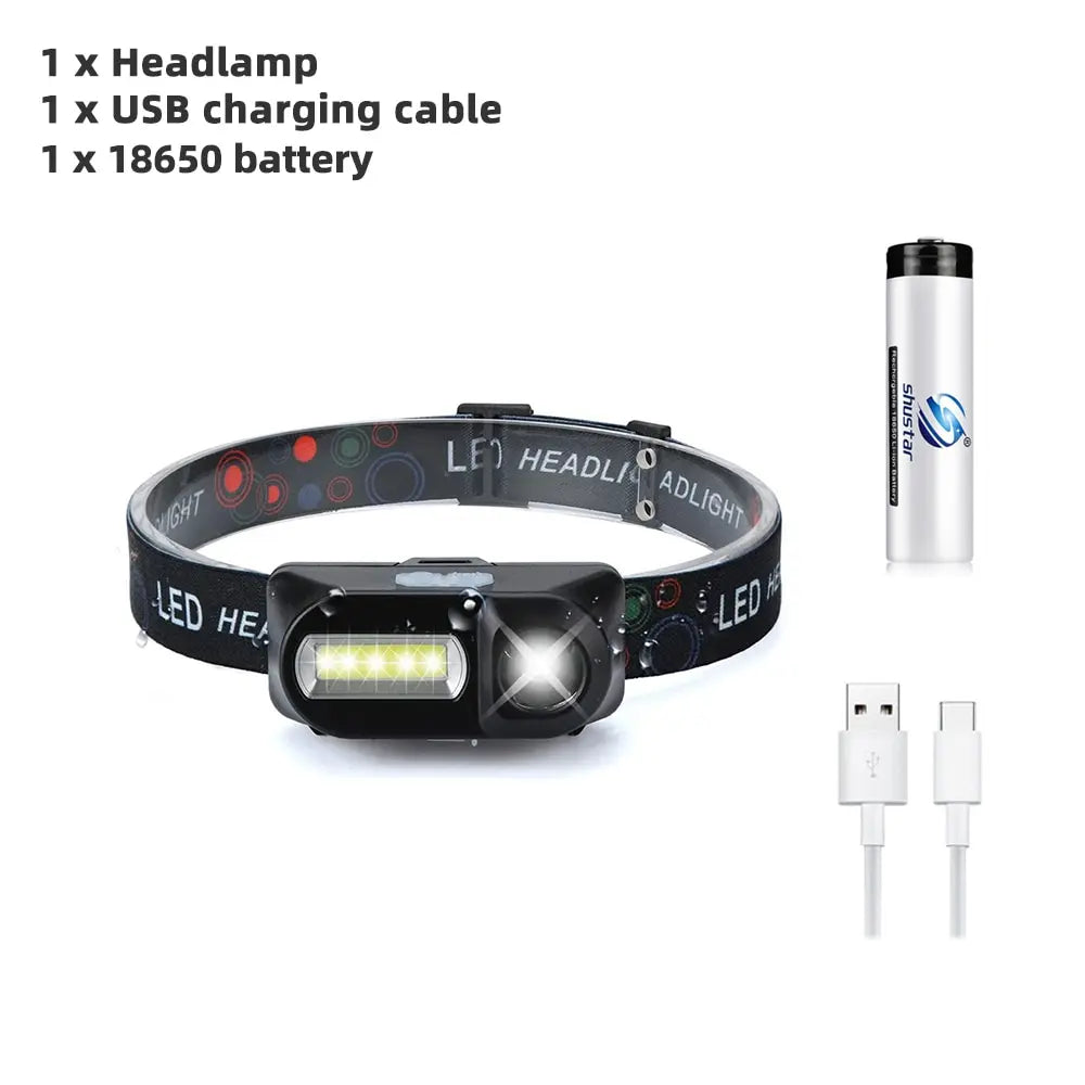 Fishing LED Headlamp Camping Light Portable Mini XPE COB USB Head Lamp Fishing Headlight Flashlight Torch Use 18650-WAYBIKER