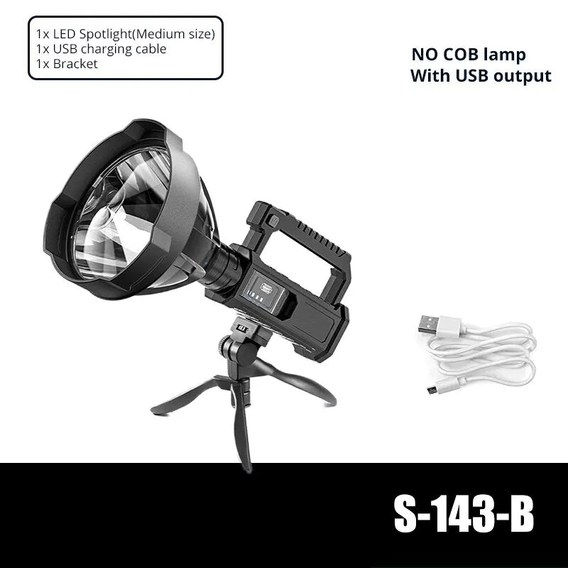 High Power LED Flashlight Waterproof Fishing Lantern Torch USB Rechargeable Powerful Spotlight Searchlight Camping Lamp-WAYBIKER