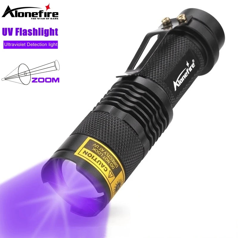 Zoom UV Flashlight 395/365nm UV Torch Pet Urine Cat Tinea Money Ore Scorpion Invisible Ink Marker Fluorescence Detection Light