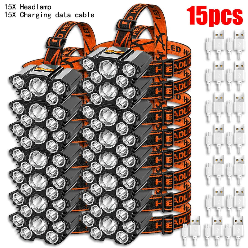 USB Rechargeable 5LED Headlamp High Power Head Flashlight 18650 Built-in battery Headlight LED Head Torch For Camping Fishing-WAYBIKER