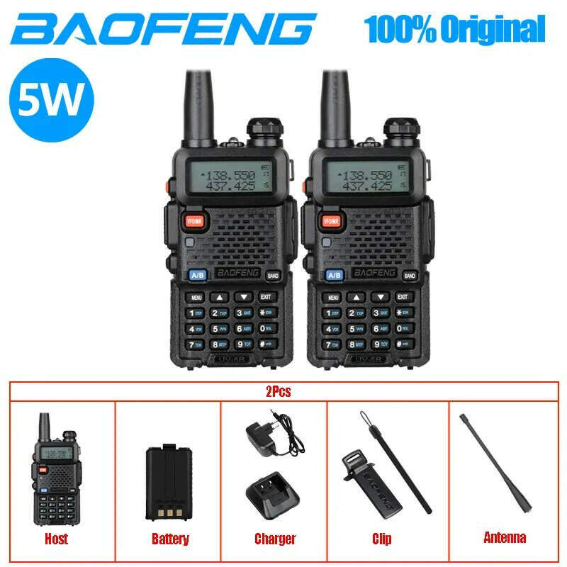 2pcs Baofeng Original UV5R Walkie Talkie Dual Band 136-174Mhz 400-520Mhz Portable BF UV-5R 8W Two Way Radio Pofung Transceiver