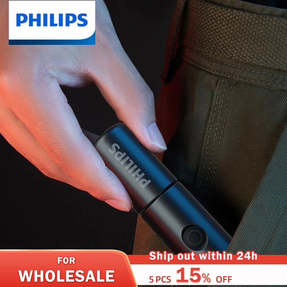 Philips New 7cm LED Rechargeable Mini Portable Flashlight 7 Lighting Modes For Hiking And Travel Self Defense-WAYBIKER