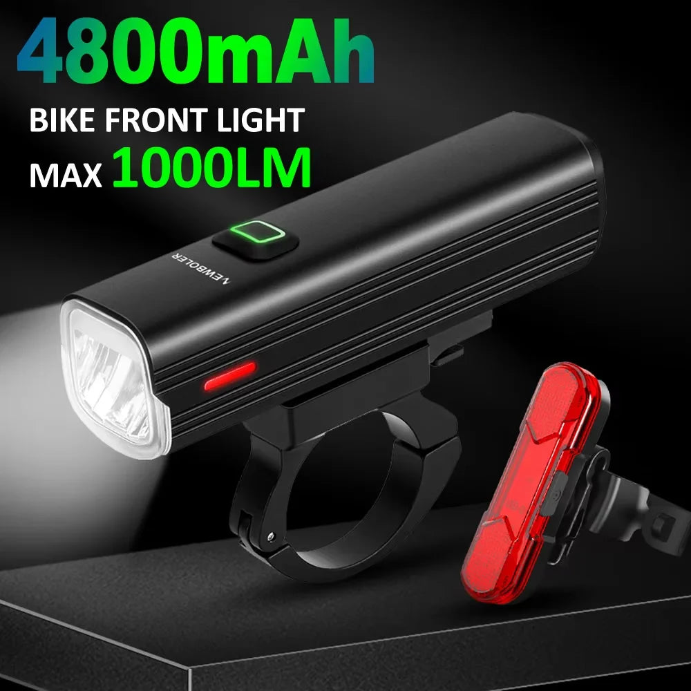 NEWBOLER 1000 Lumen Flashlight For Bicycle USB Bike Front Rear Light Set Rainproof MTB Headlight 4800mAh Cycling Lamp Accessory