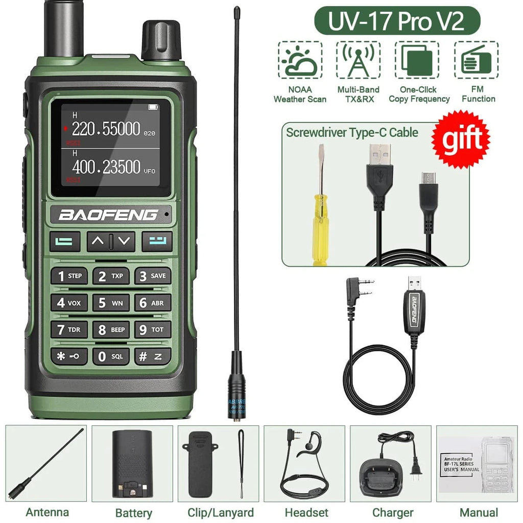 Baofeng UV-17 Pro V2 Tri Band Walkie Talkie Wireless Copy Frequency Waterproof Powerful Long Range UV-5R UV S9 Ham Two Way Radio-WAYBIKER