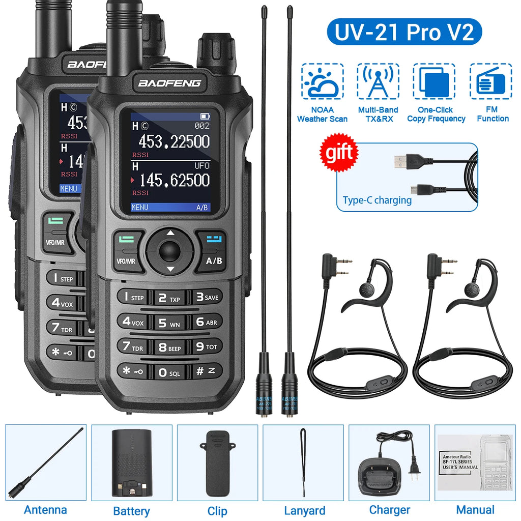 2PCS Baofeng UV-21 Pro Walkie Talkie Tri-Band Wireless Copy Frequency Long Range 999CH High Power UV 5R Ham Two Way Radio