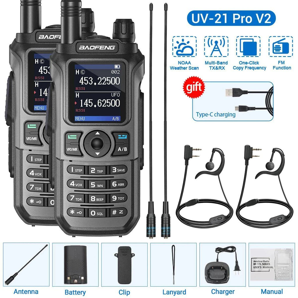 2PCS Baofeng UV-21 Pro Walkie Talkie Tri-Band Wireless Copy Frequency Long Range 999CH High Power UV 5R Ham Two Way Radio