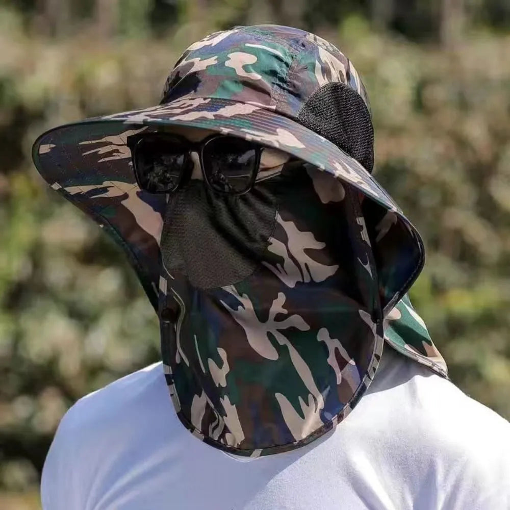 Full Face Cover Sun Cap Fishing Hat With Mask Summer Sun Protection Wide Brim Women Men Sun Cap Mountaineering Hunting Hiking-WAYBIKER