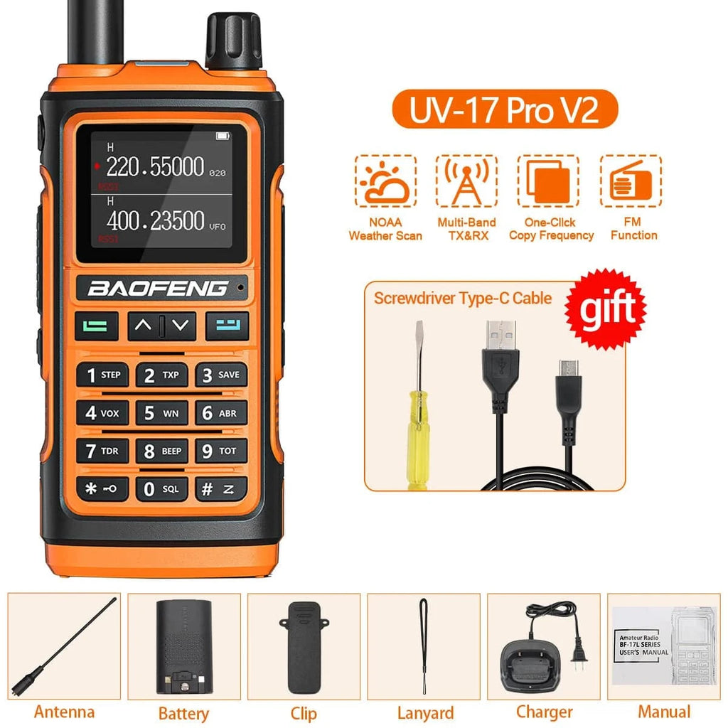 Baofeng UV-17 Pro V2 Tri Band Walkie Talkie Wireless Copy Frequency Waterproof Powerful Long Range UV-5R UV S9 Ham Two Way Radio-WAYBIKER