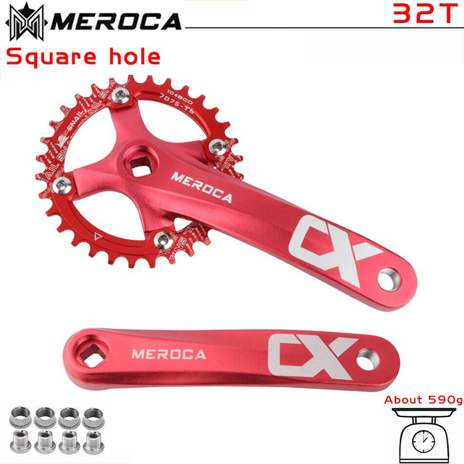 MEROCA CX Square Hole Bicycle Crankset 104BCD Aluminum Alloy IXF Square Hole Mountain Bike Crankset 170mm 32T/34T/36T/38T/40T/42-WAYBIKER