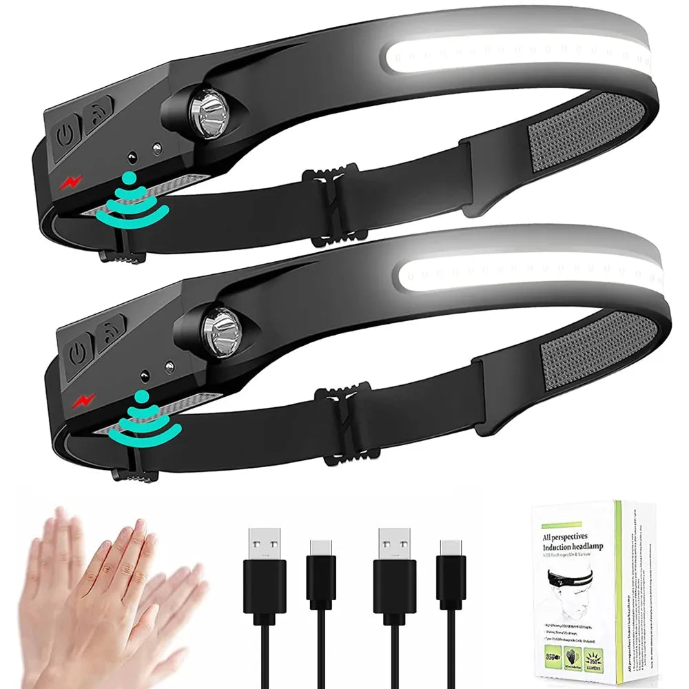 LED Headlamp Sensor Headlight With Built-in Battery Head Flashlight USB Rechargeable Work Light Head Lamp Super Bright Torch-WAYBIKER