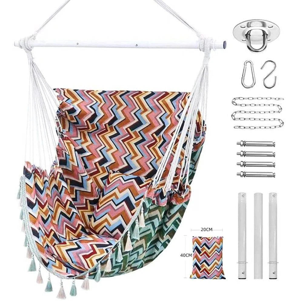 Hammock Chair Hanging Rope Swing with Three-fold Iron Bar for Outdoor Patio Bedroom-WAYBIKER