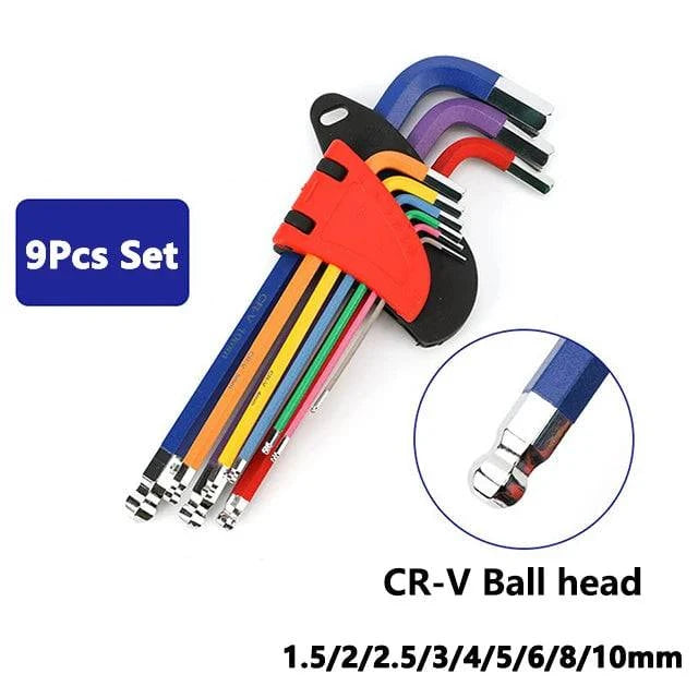 9Pcs Hex Key Allen Wrench Hand Tool 1.5/2/2.5/3/4/5/6/8/10mm Quick Snap Adapter Tool S2 Alloy Steel Ball Head/Plum Blossom Head-WAYBIKER