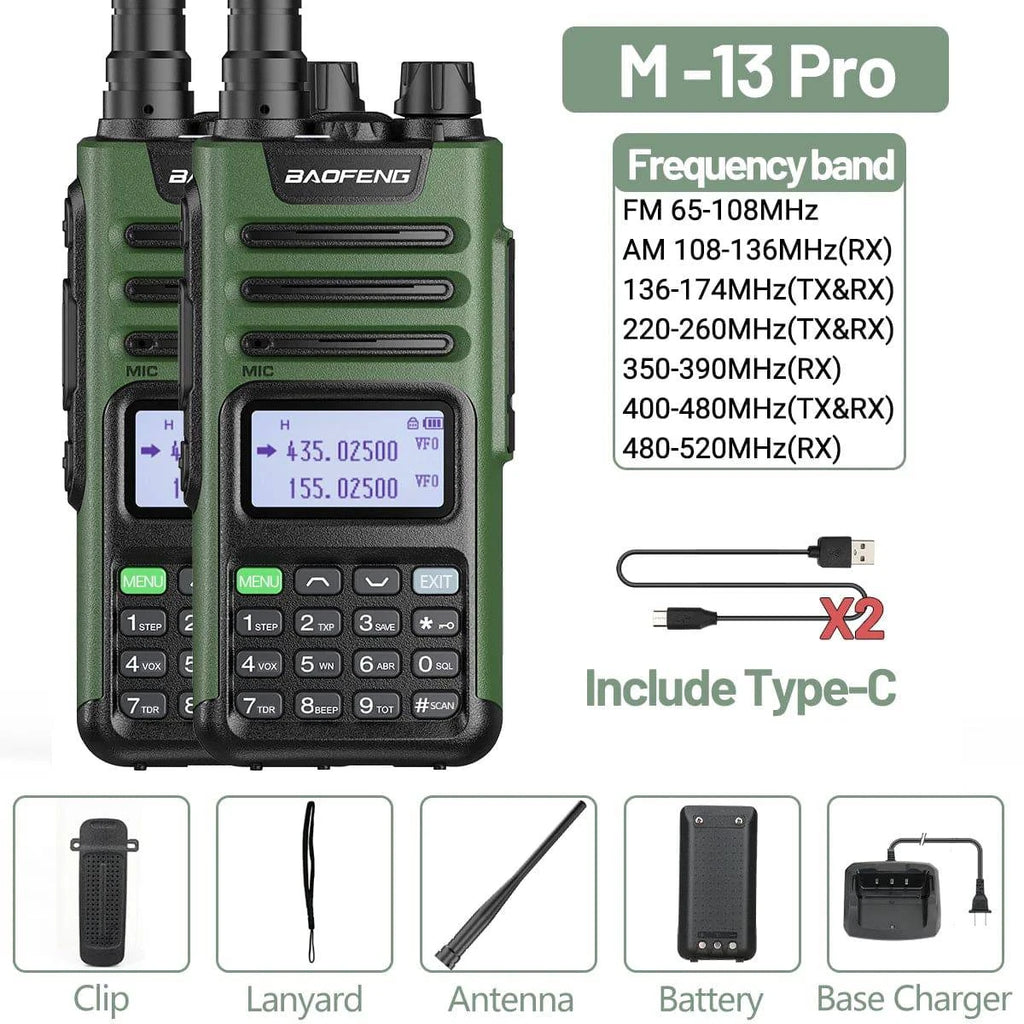 2PCS Baofeng M-13 Pro Air Band Walkie Talkie Wireless Copy Frequency NOAA Type-C AM FM Long Range UV-5R Ham Two Way Radio