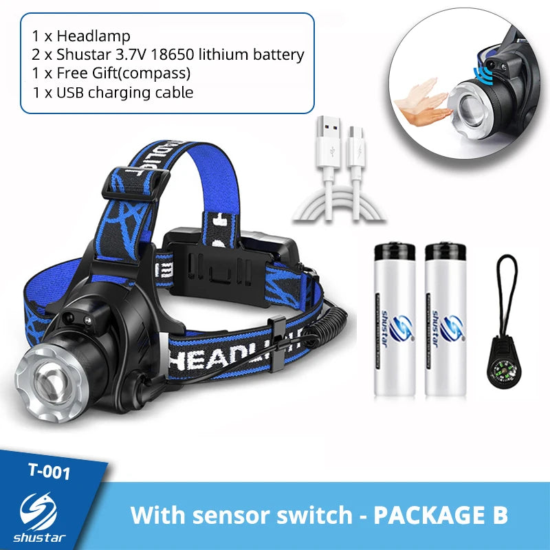 High power LED Headlamp Fishing Headlight 3 Modes Zoomable Waterproof Super bright camping light Powered by 2x18650 batteries-WAYBIKER